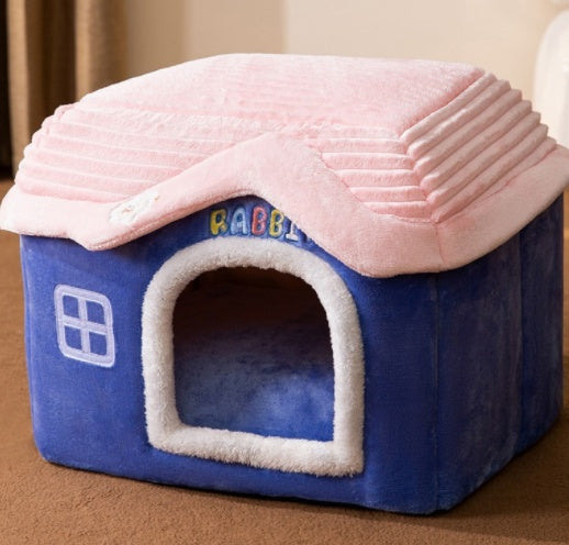 Foldable Warm Dog & Cat House – Enclosed Pet Bed for Winter Comfort - Black & Elva