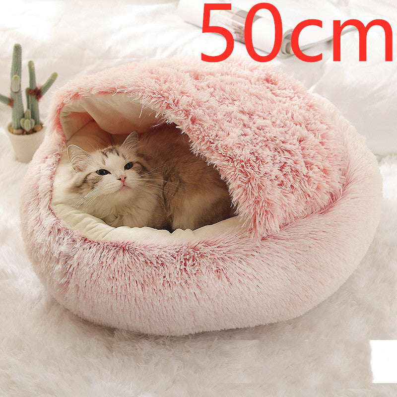 Warm Plush Pet Bed for Cats & Dogs – Soft Winter Sleeping Cushion - Black & Elva