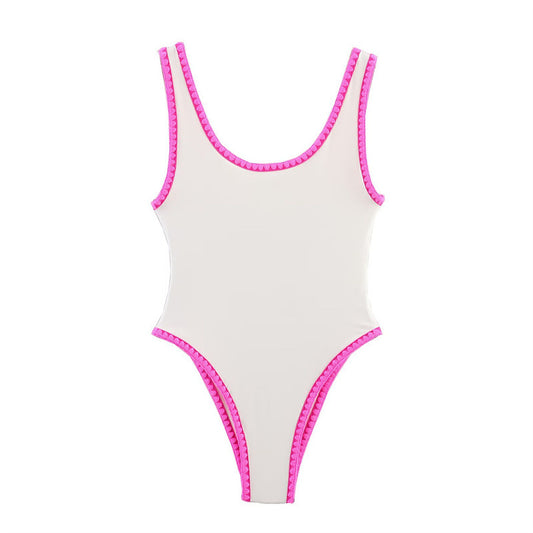 Season Simple Sexy Contrast Color Slim Fit One-piece Swimsuit - Black & Elva