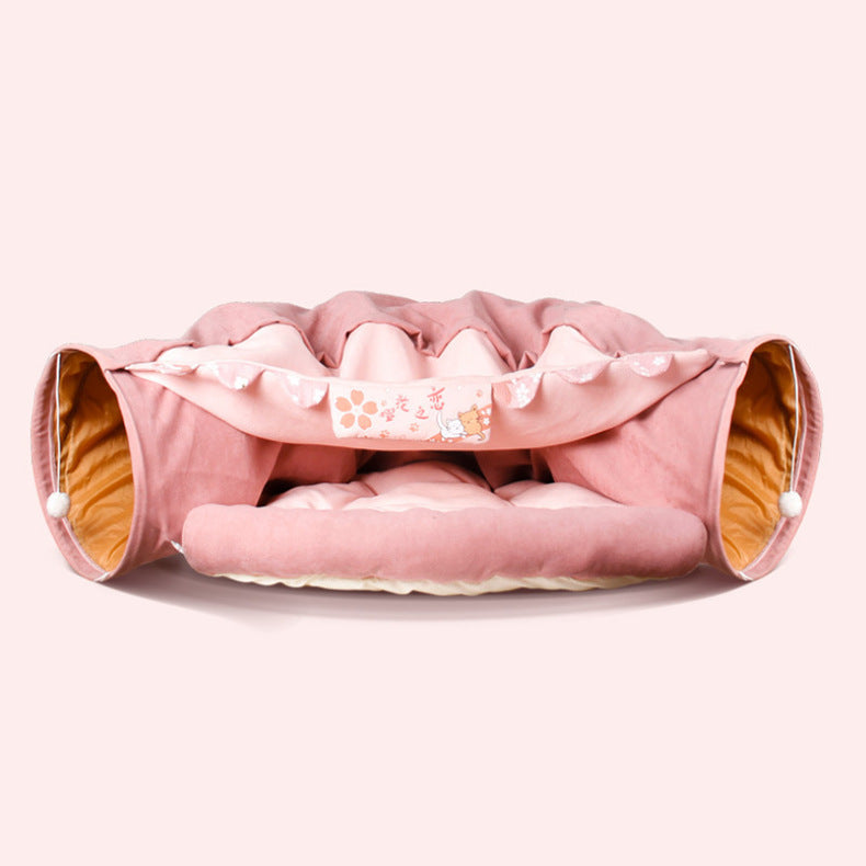 Collapsible Cat Tunnel Durable Washable Collapsible - Black & Elva