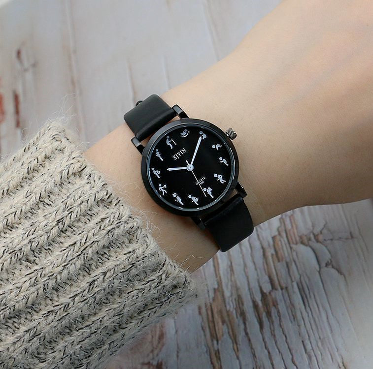 Mori Personality Scale Quartz Watch Fashion Small Kit Men And Women - Black & Elva