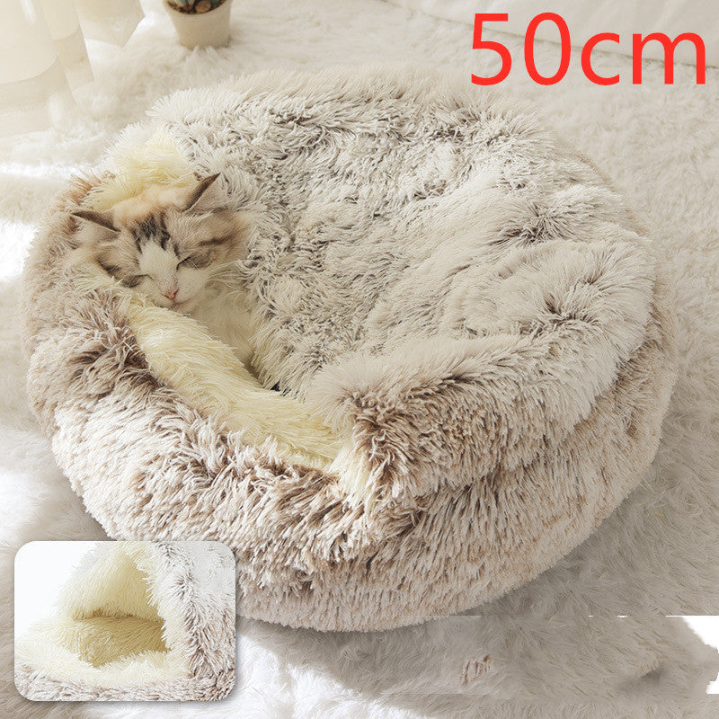 Warm Plush Pet Bed for Cats & Dogs – Soft Winter Sleeping Cushion - Black & Elva