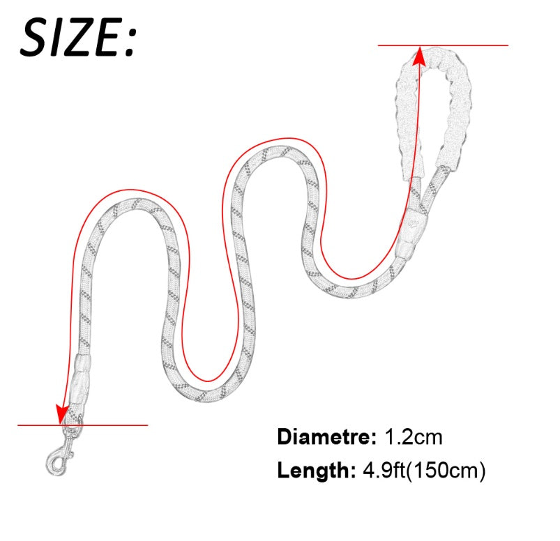 Reflective Nylon Dog Leash – Durable Rope for Walking & Training - Black & Elva