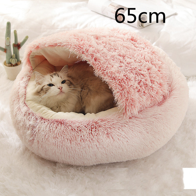 Warm Plush Pet Bed for Cats & Dogs – Soft Winter Sleeping Cushion - Black & Elva