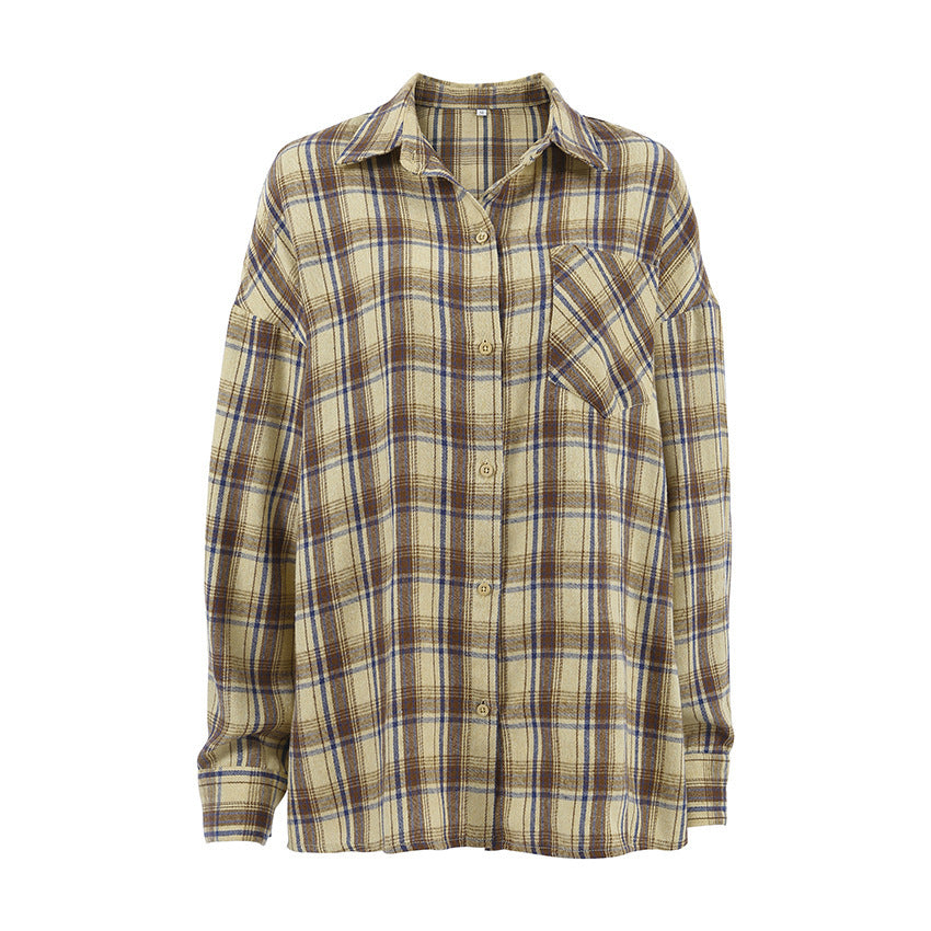 Fashion Personality Retro Plaid Shirt For Women - Black & Elva