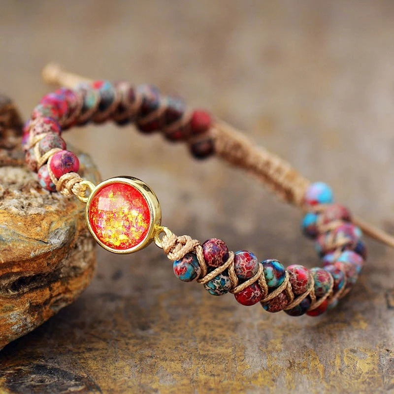 Colorful Round Emperor Stone Beads Woven Bracelet - Black & Elva