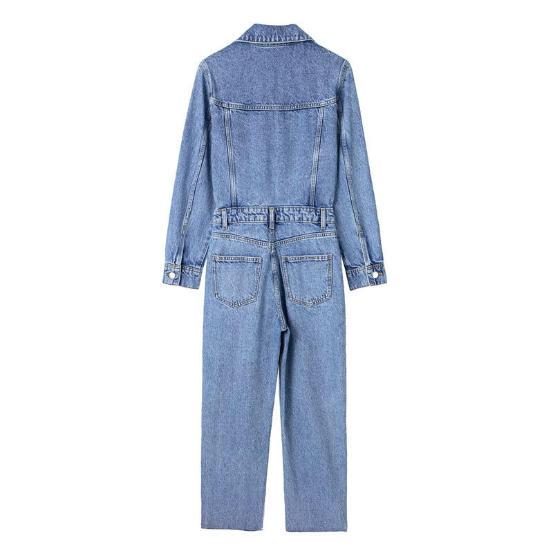 Summer Waist-tight Straight-leg Denim Jumpsuit - Black & Elva