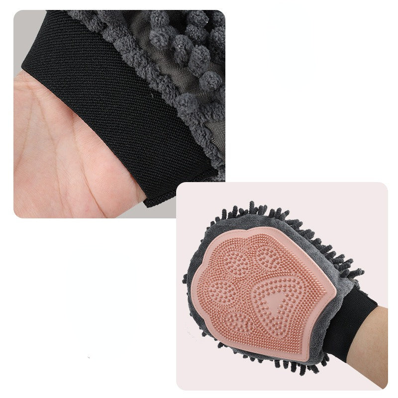 2-in-1 Pet Grooming Glove Brush – Bathing, Massaging & Drying Tool for Dogs & Cats - Black & Elva
