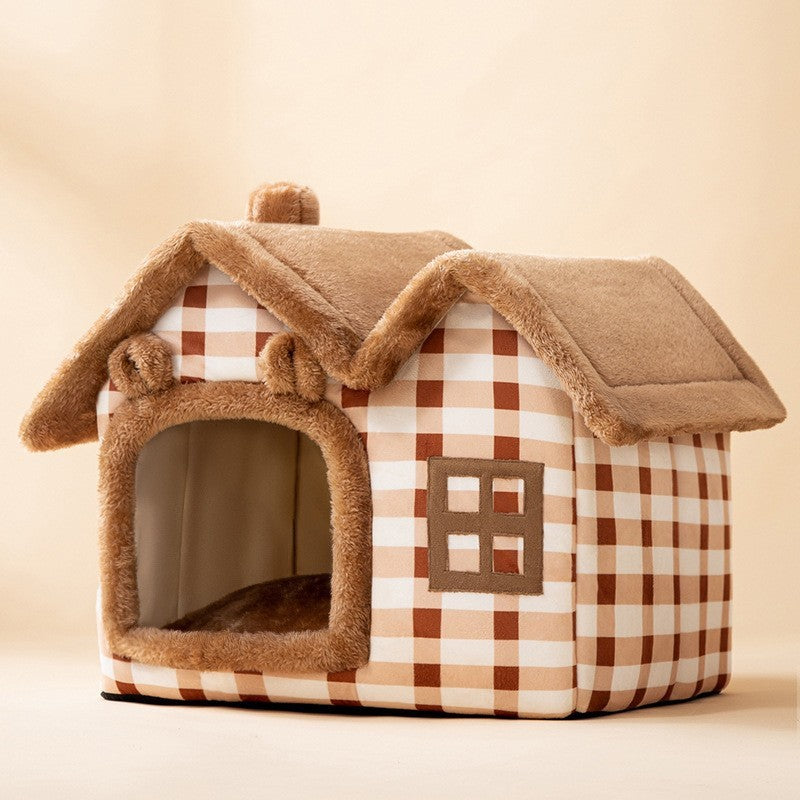 Foldable Warm Dog & Cat House – Enclosed Pet Bed for Winter Comfort - Black & Elva