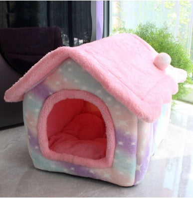 Foldable Warm Dog & Cat House – Enclosed Pet Bed for Winter Comfort - Black & Elva