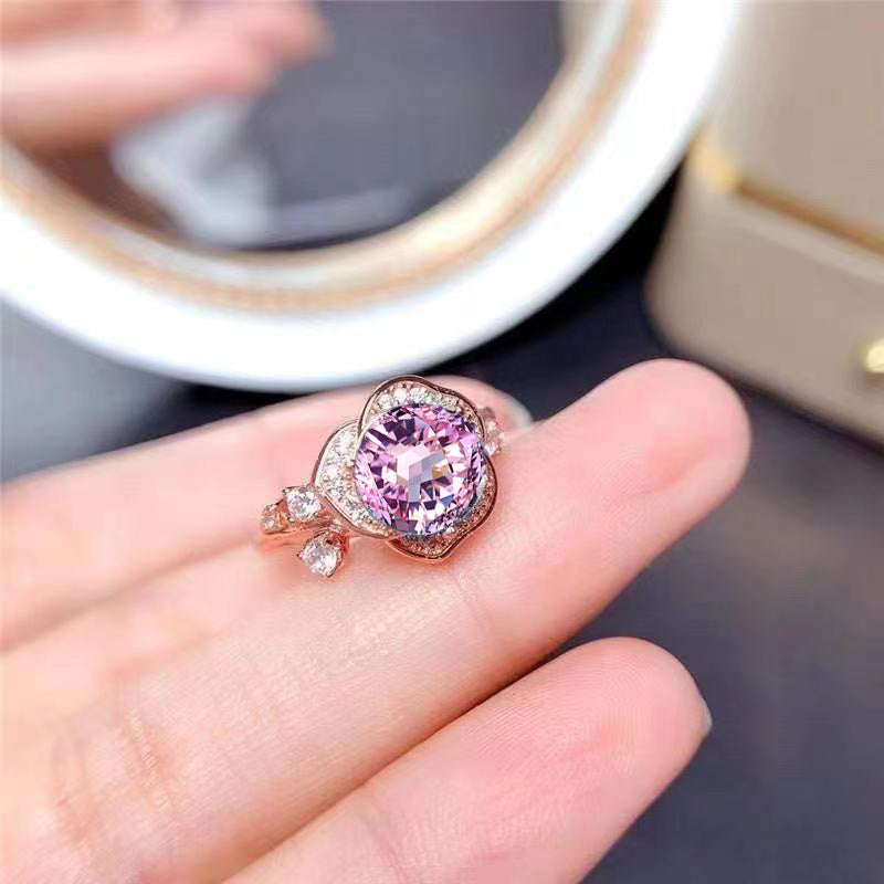 Personalized Flower Rose Gold Plated Natural Ring - Black & Elva