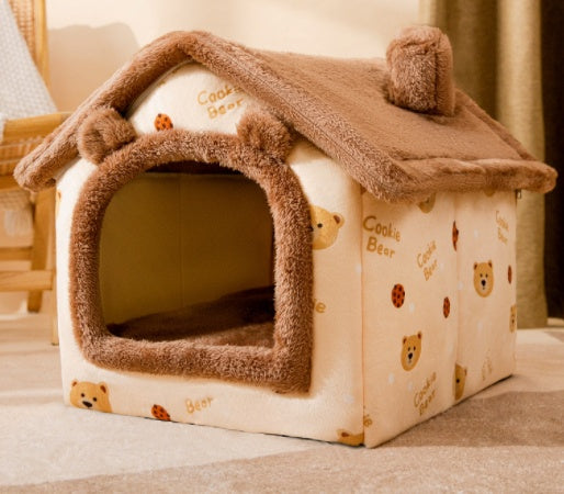 Foldable Warm Dog & Cat House – Enclosed Pet Bed for Winter Comfort - Black & Elva