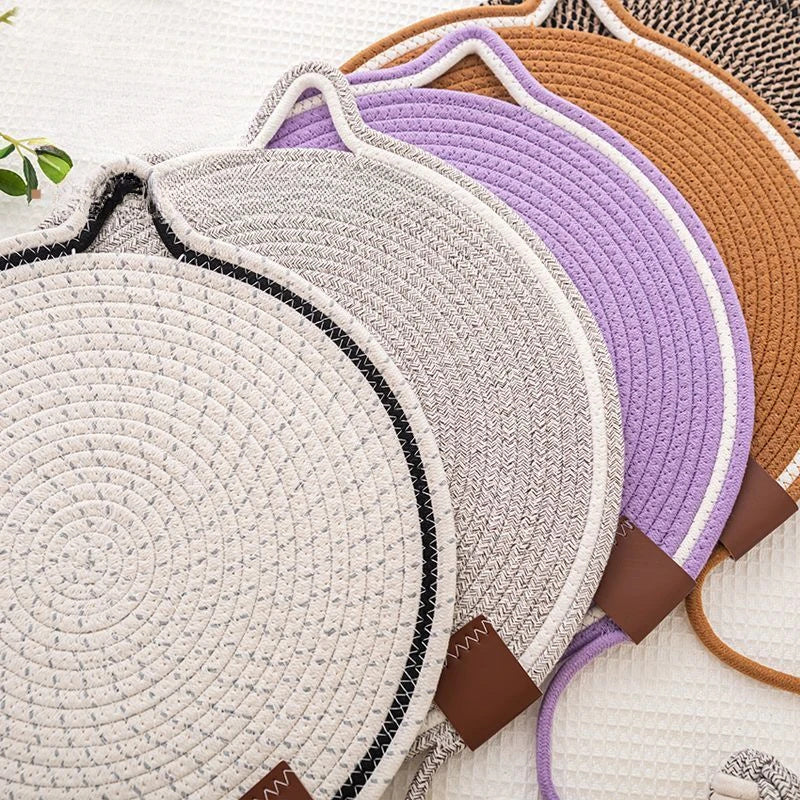 Braided Cotton Rope Cat Claw Mat Self Hi Ball One Piece Sleeping Mat Washable Anti Sticky Scratching Artifact Cat Scratching Mat Pet Products - Black & Elva