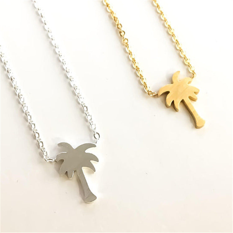 Coconut tree necklace plant clavicle chain palm tree necklace - Black & Elva