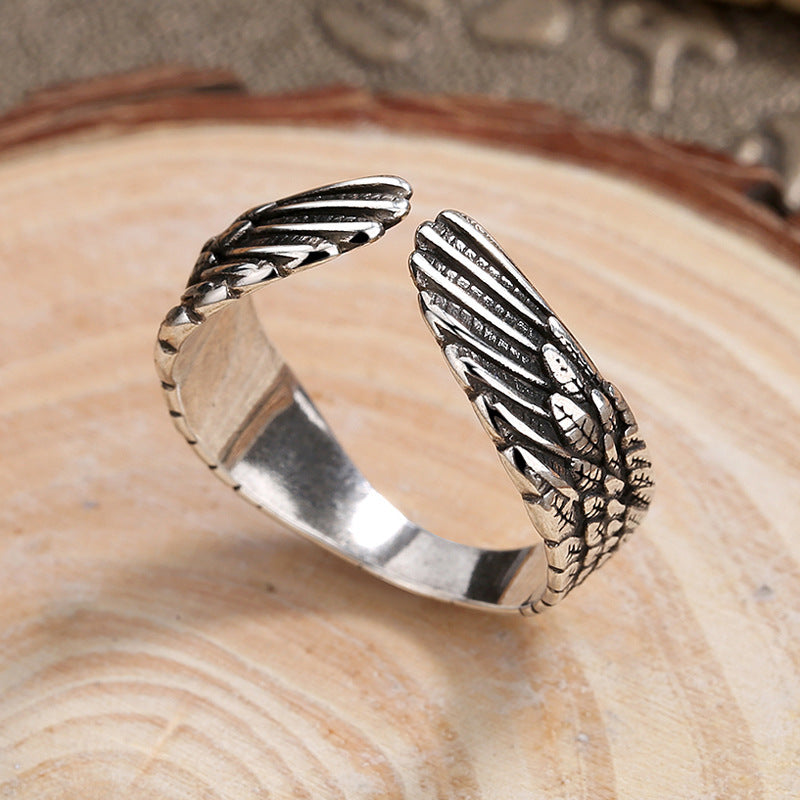 Guardian Angel Wings Ring Female Feathers - Black & Elva