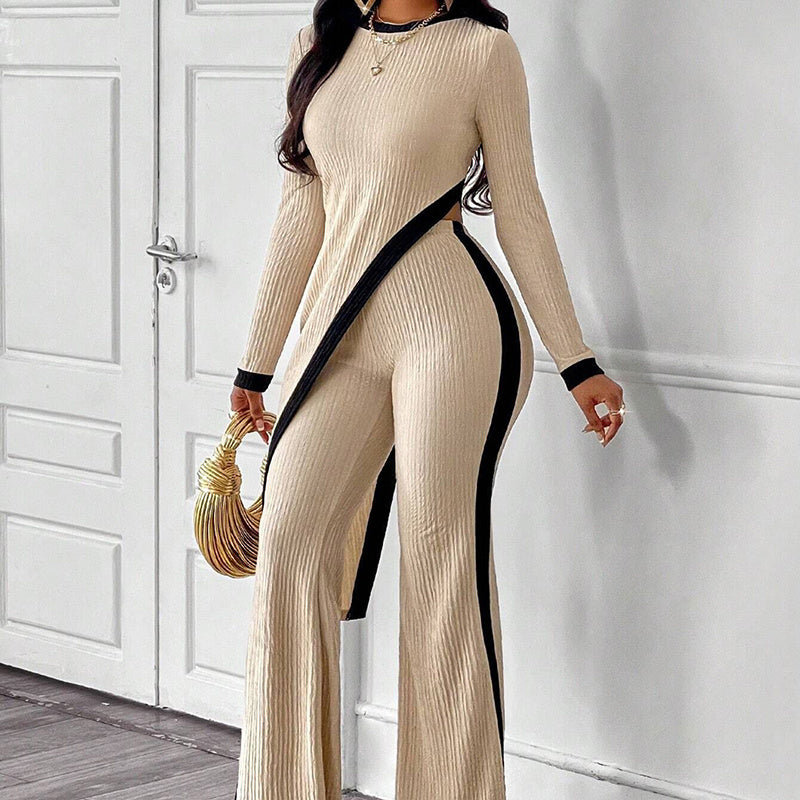 Elegant 2-Piece Set with Asymmetrical Top - Black & Elva
