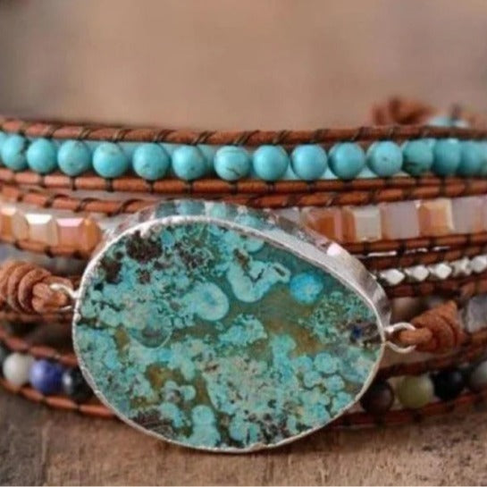 Natural Ocean Stone Leather Multi-layer Bracelet Simple - Black & Elva