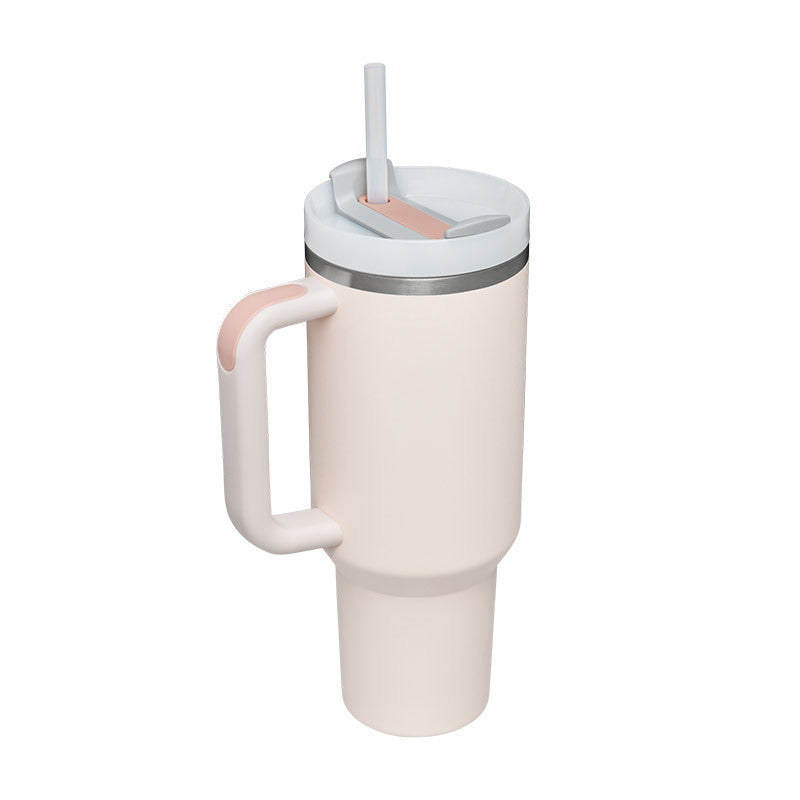 "40 Oz Insulated Stainless Steel Tumbler with Handle & Straw – Spill Proof Vacuum Coffee Cup, Perfect for Car, Gym, Office & Travel – Ideal Valentine’s Gift" - Black & Elva