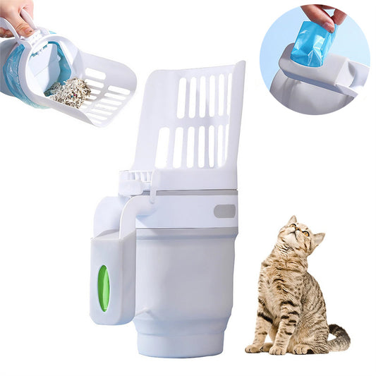 Self-Cleaning Cat Litter Scoop with Refill Bags – Wide Shovel & Waste Bin System - Black & Elva