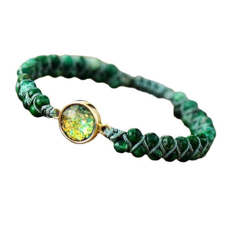 Colorful Round Emperor Stone Beads Woven Bracelet - Black & Elva