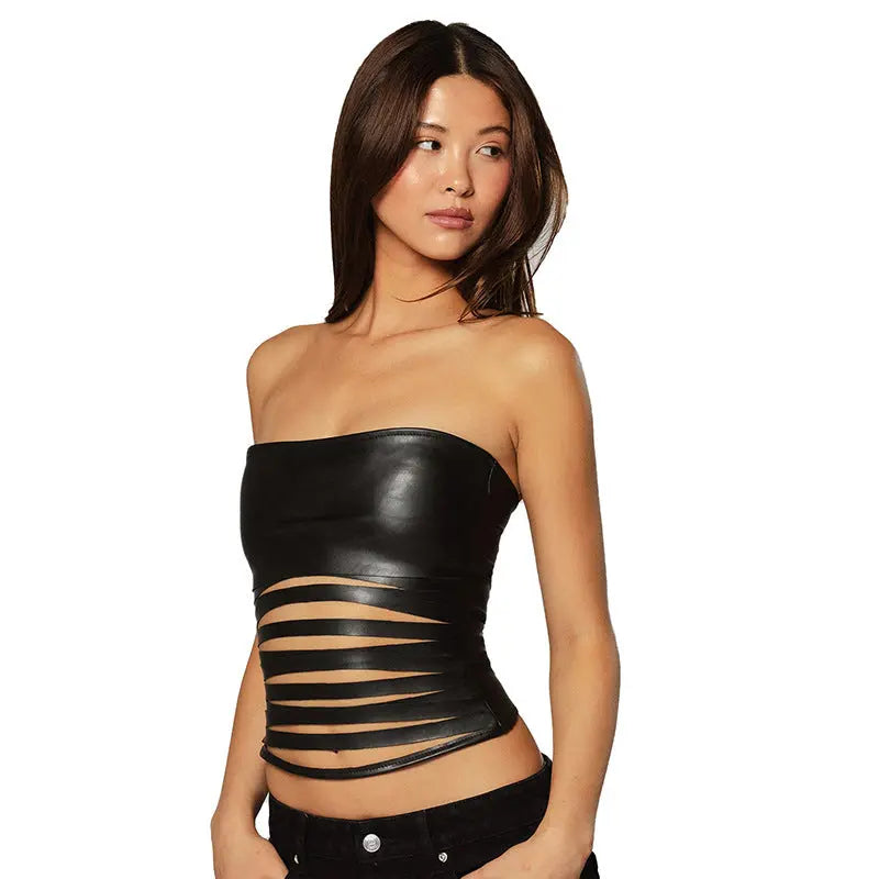 Women's Tube Top Backless Stripe Top - Black & Elva