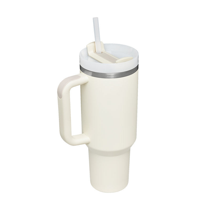 "40 Oz Insulated Stainless Steel Tumbler with Handle & Straw – Spill Proof Vacuum Coffee Cup, Perfect for Car, Gym, Office & Travel – Ideal Valentine’s Gift" - Black & Elva
