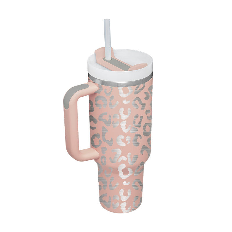 "40 Oz Insulated Stainless Steel Tumbler with Handle & Straw – Spill Proof Vacuum Coffee Cup, Perfect for Car, Gym, Office & Travel – Ideal Valentine’s Gift" - Black & Elva
