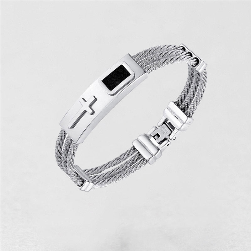 Cross Titanium Steel Men's Bracelet - Black & Elva