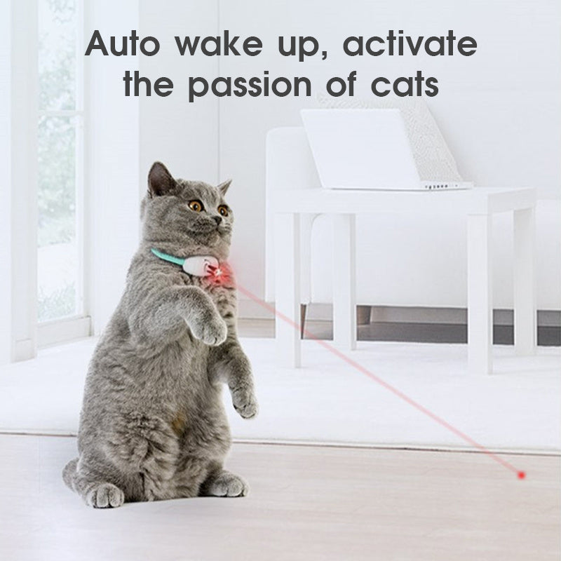 Automatic Cat Toy Smart Laser Teasing Cat Collar Electric USB Charging Kitten Amusing Toys Interactive Training Pet Items - Black & Elva