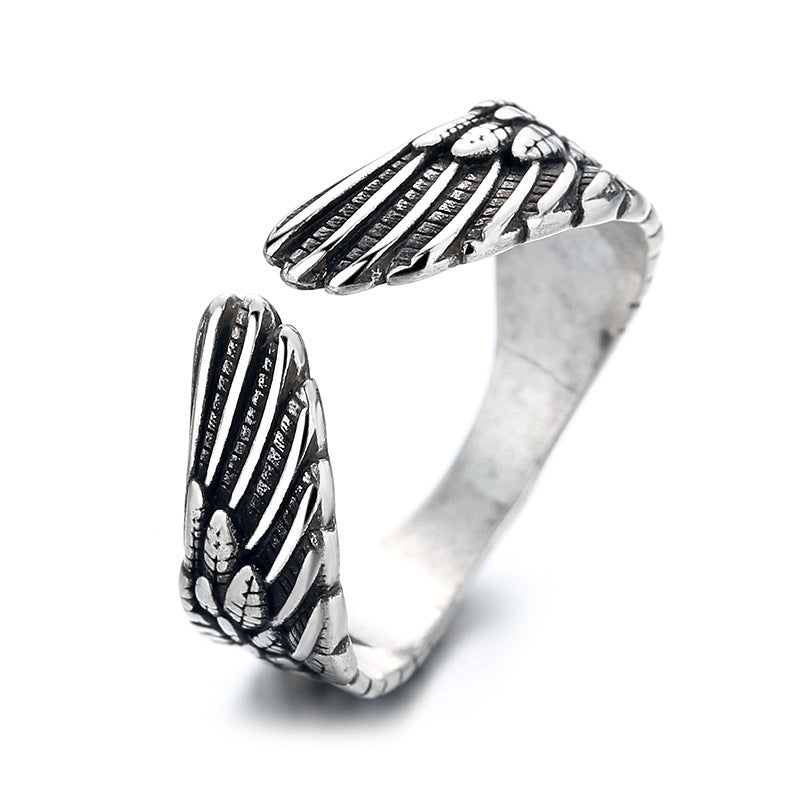 Guardian Angel Wings Ring Female Feathers - Black & Elva