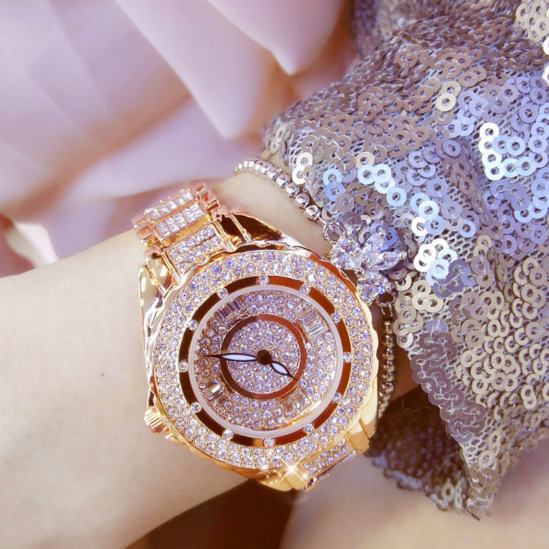 Detailed Ladies Casual Fashion Quartz Watch High-End Atmosphere Watch - Black & Elva