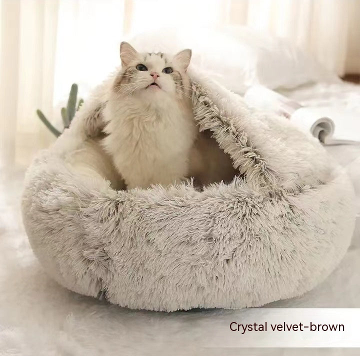 Warm Plush Pet Bed for Cats & Dogs – Soft Winter Sleeping Cushion - Black & Elva