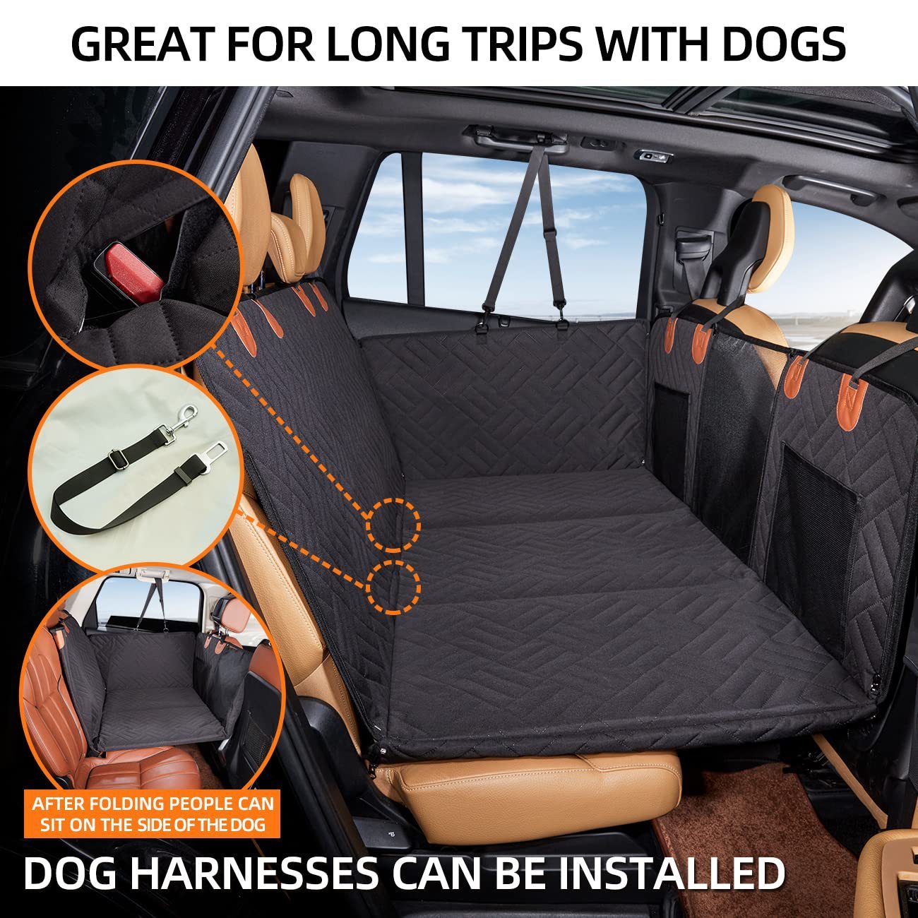 Load-bearing Lengthened Vehicle-mounted Pet Mat Travel Dog Hammock - Black & Elva