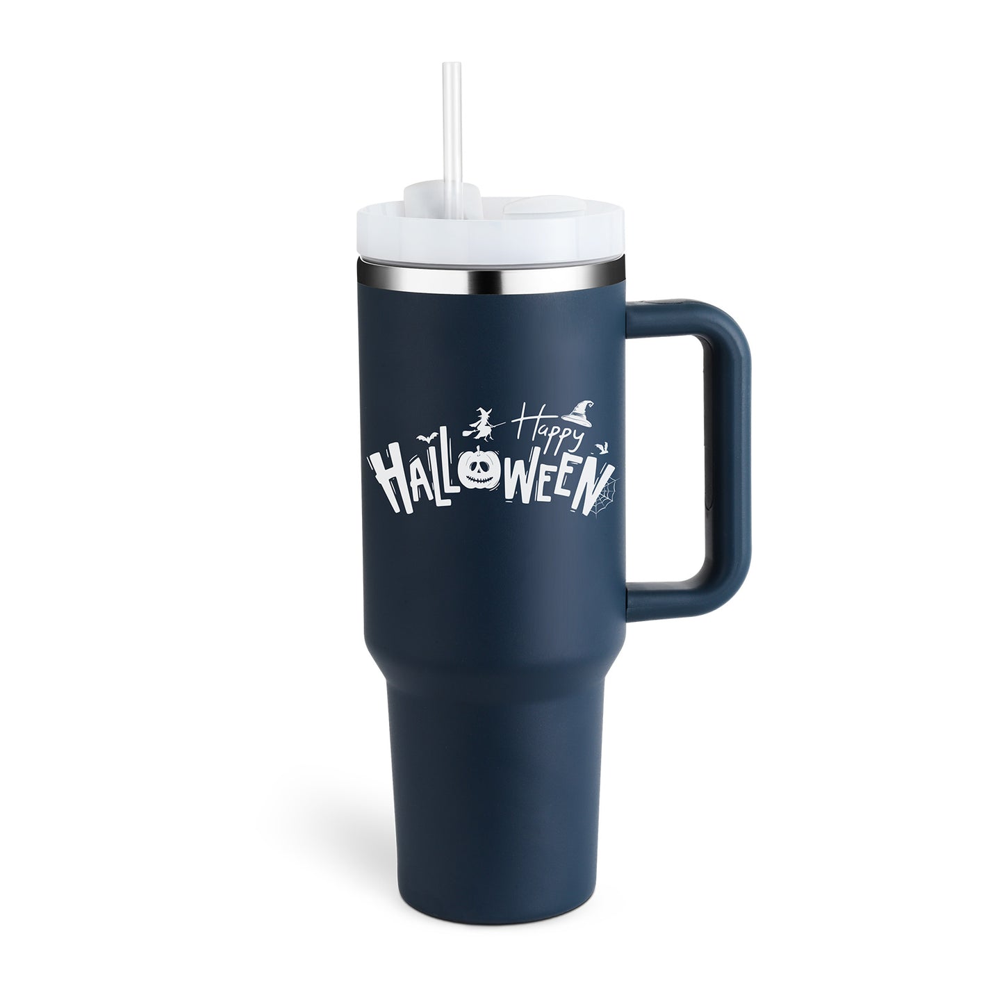 "40 Oz Insulated Stainless Steel Tumbler with Handle & Straw – Spill Proof Vacuum Coffee Cup, Perfect for Car, Gym, Office & Travel – Ideal Valentine’s Gift" - Black & Elva