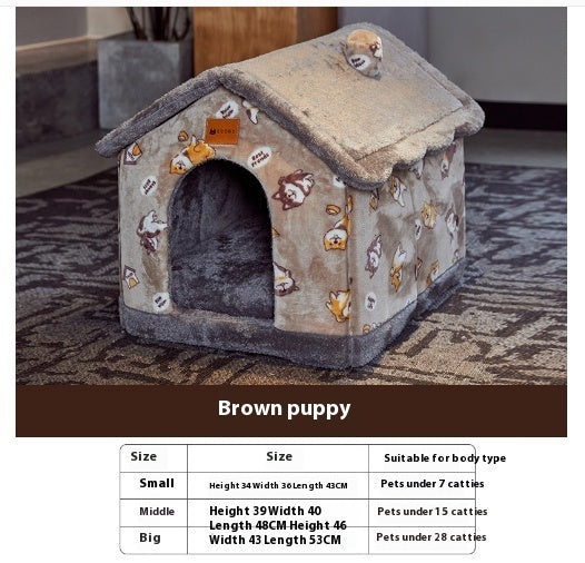 Foldable Warm Dog & Cat House – Enclosed Pet Bed for Winter Comfort - Black & Elva