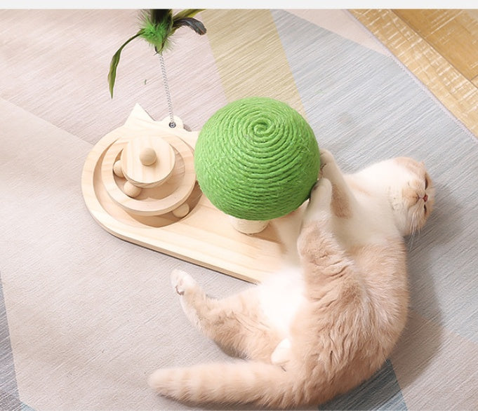 Durable Cat Scratch Post with Sisal Balls – Interactive Cat Furniture - Black & Elva