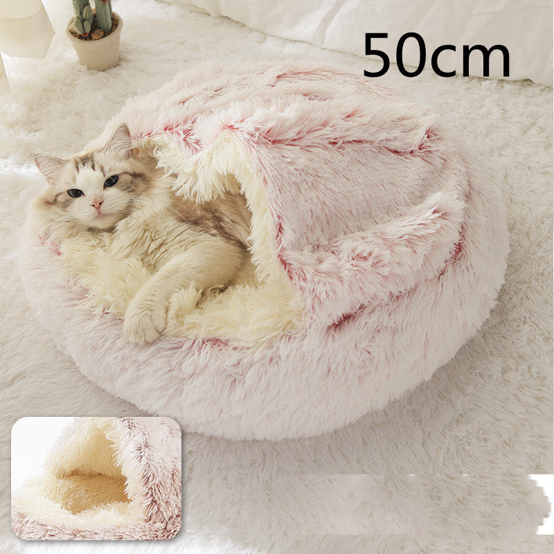 Warm Plush Pet Bed for Cats & Dogs – Soft Winter Sleeping Cushion - Black & Elva