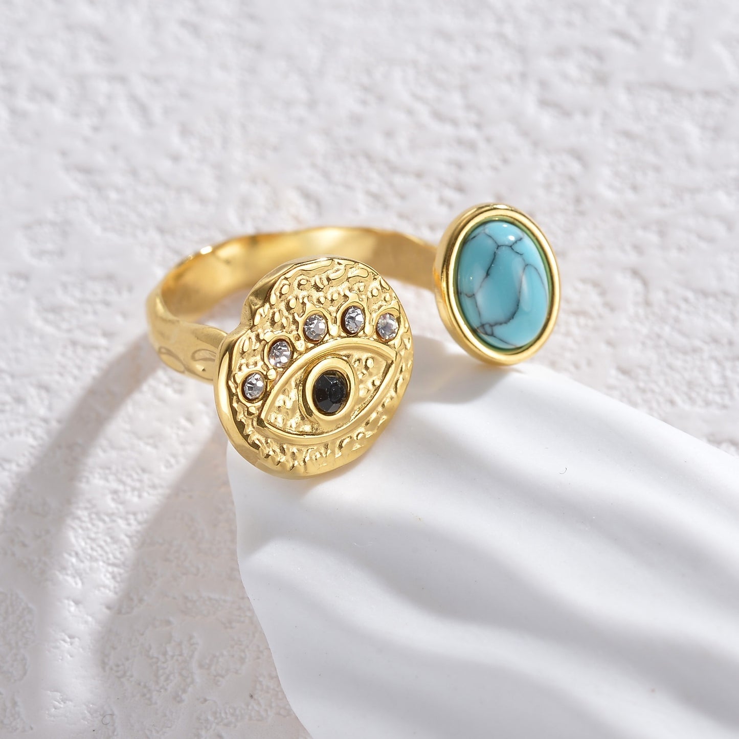 Color Ring 18K Gold Light Luxury Exquisite - Black & Elva