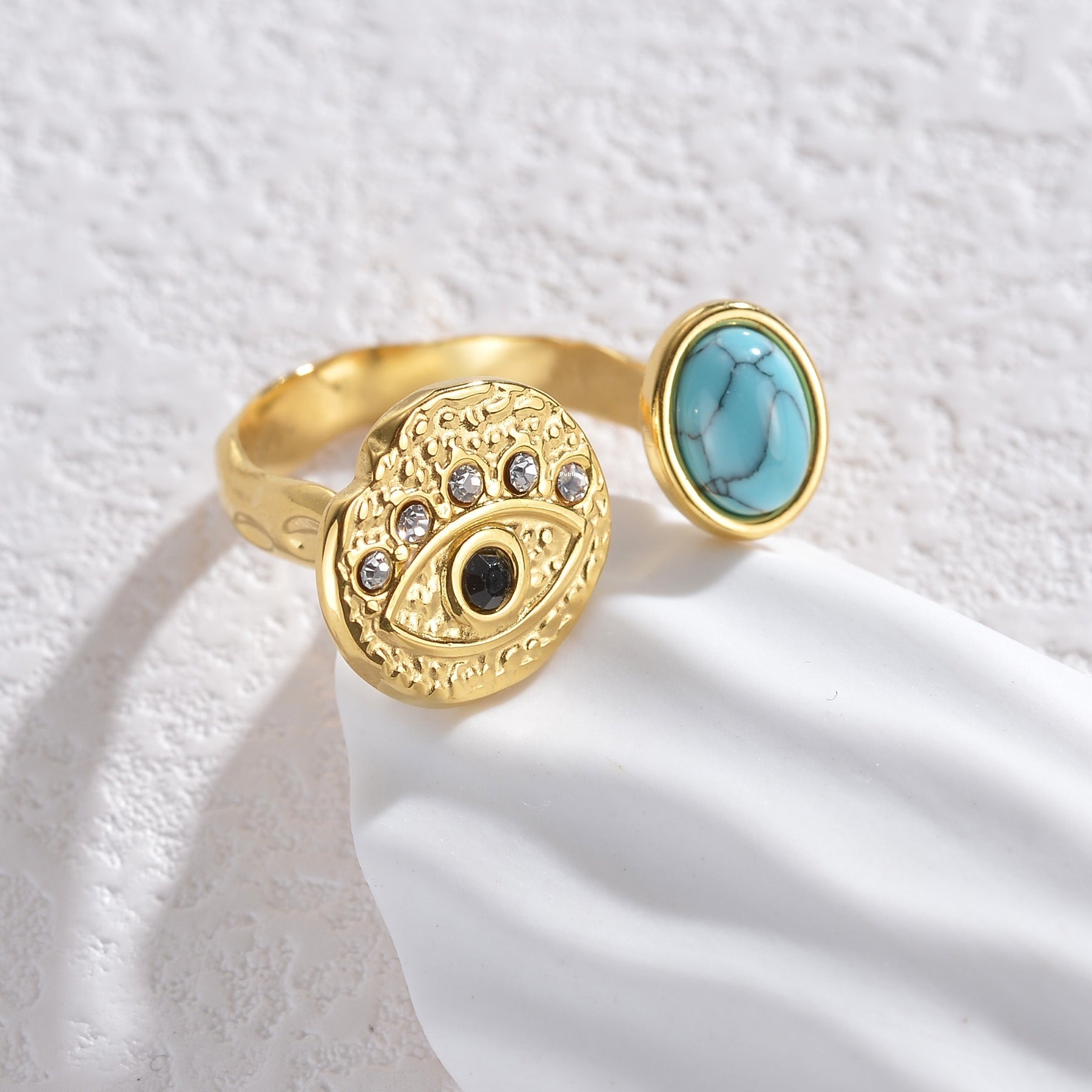 Color Ring 18K Gold Light Luxury Exquisite - Black & Elva
