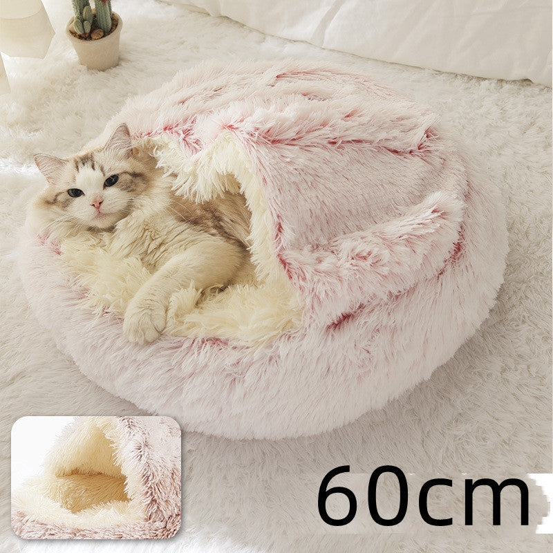 Warm Plush Pet Bed for Cats & Dogs – Soft Winter Sleeping Cushion - Black & Elva