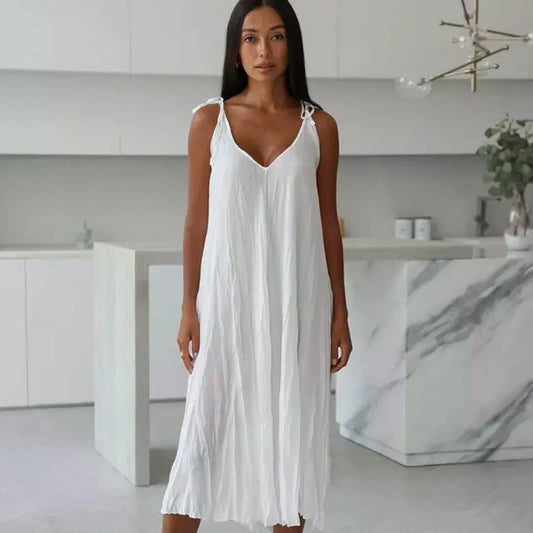Autumn White Comfortable Sling Dress - Black & Elva