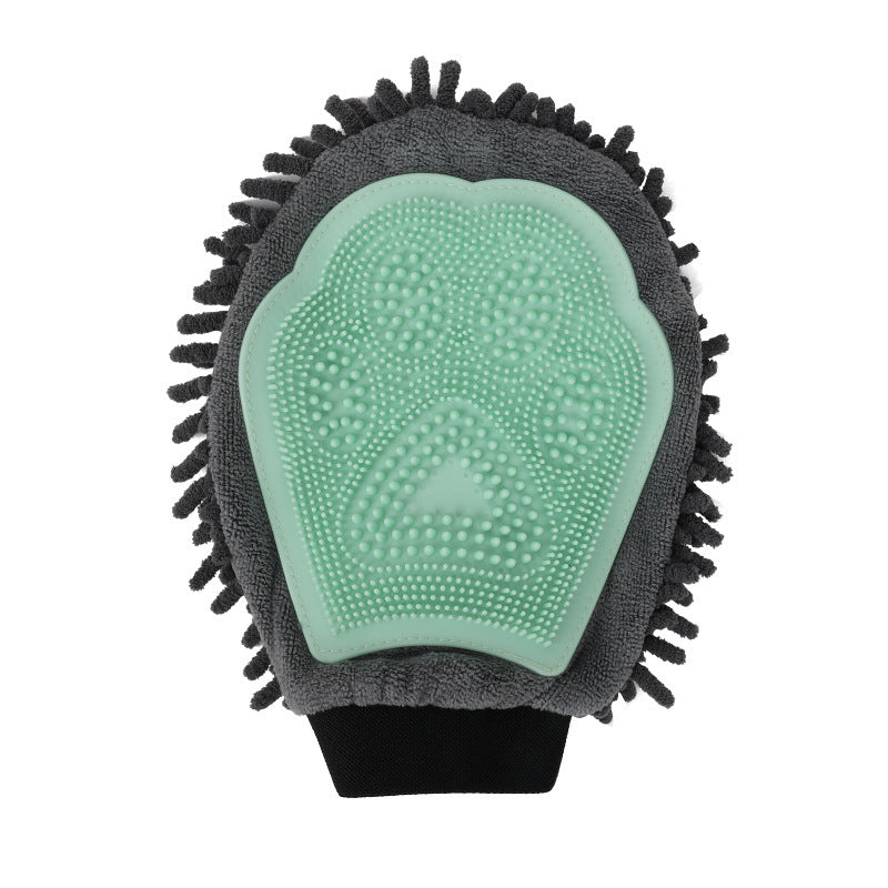 2-in-1 Pet Grooming Glove Brush – Bathing, Massaging & Drying Tool for Dogs & Cats - Black & Elva