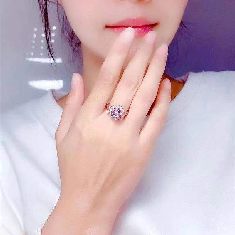 Personalized Flower Rose Gold Plated Natural Ring - Black & Elva