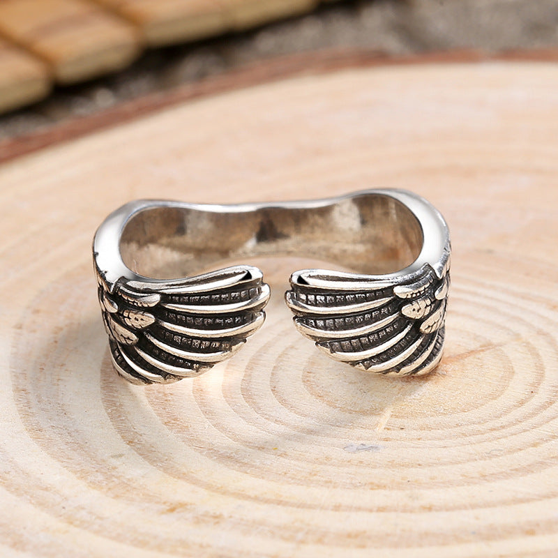 Guardian Angel Wings Ring Female Feathers - Black & Elva