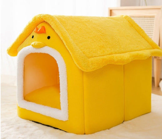 Foldable Warm Dog & Cat House – Enclosed Pet Bed for Winter Comfort - Black & Elva