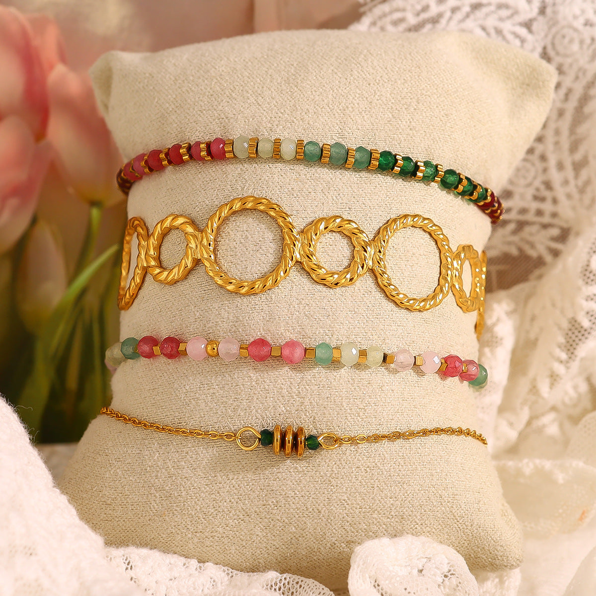 European And American New Thread Ring Stitching Open-ended Bracelet - Black & Elva