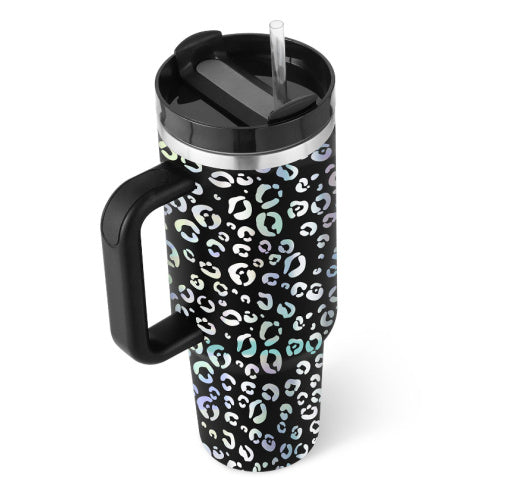 "40 Oz Insulated Stainless Steel Tumbler with Handle & Straw – Spill Proof Vacuum Coffee Cup, Perfect for Car, Gym, Office & Travel – Ideal Valentine’s Gift" - Black & Elva