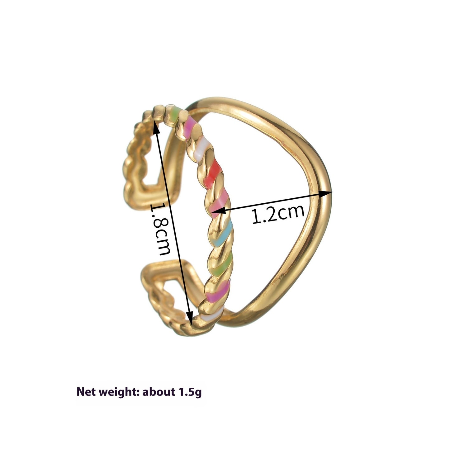 Color Ring 18K Gold Light Luxury Exquisite - Black & Elva