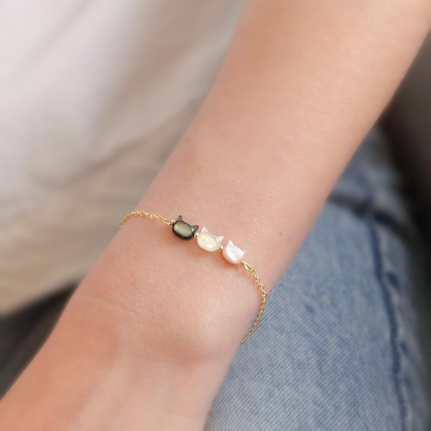 Women's Colorful Shell Cat Necklace Bracelet - Black & Elva