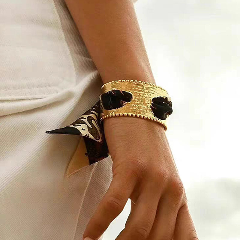 French Retro Color Scarf Bracelet - Black & Elva